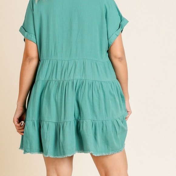 Umgee Plus Jade Frayed Ruffle Hem Tiered Dress - Picture 4 of 4